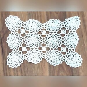 Vintage White Crocheted Cotton Rectangular Doiley 13" x 9"